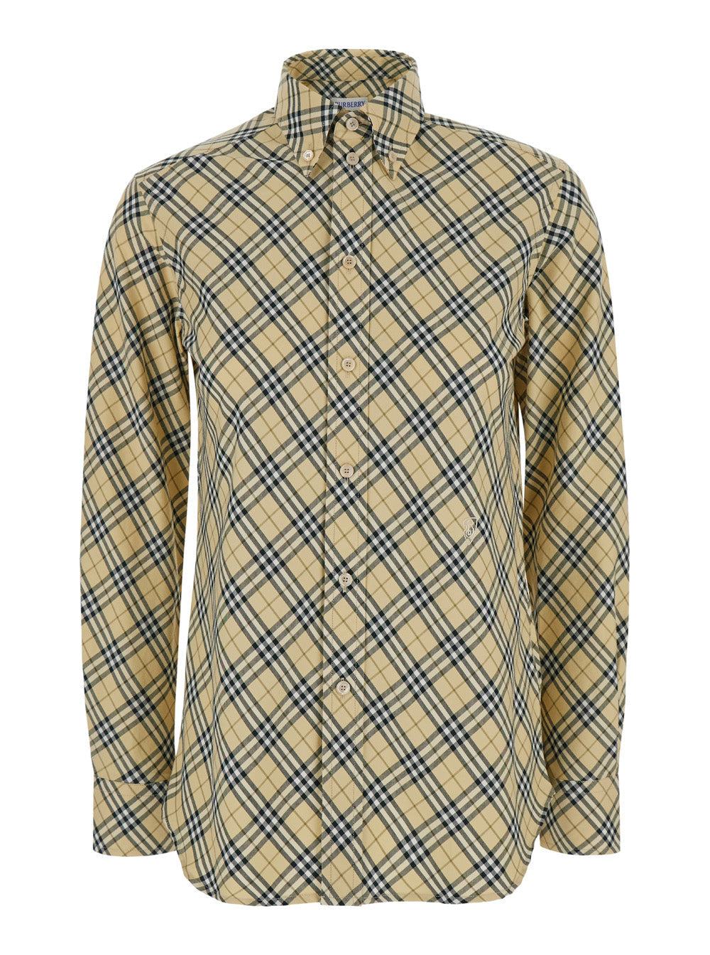 Beige Oversize Shirt with All-Over Check Motiv in Cotton Woman And Blouses