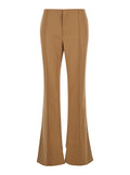 Beige Flared Pants with Asymmetric Hem in Grain de Poudre Wool Woman Sheep Trousers