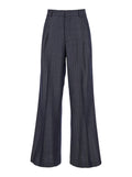 Grey Wide Pants with Concealed Closure in Wool Blend Woman Viscose Trousers