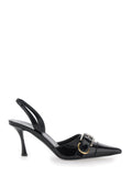 Voyou Black Slingback Pumps with a Buckle in Patent Leather Woman Calf Heels
