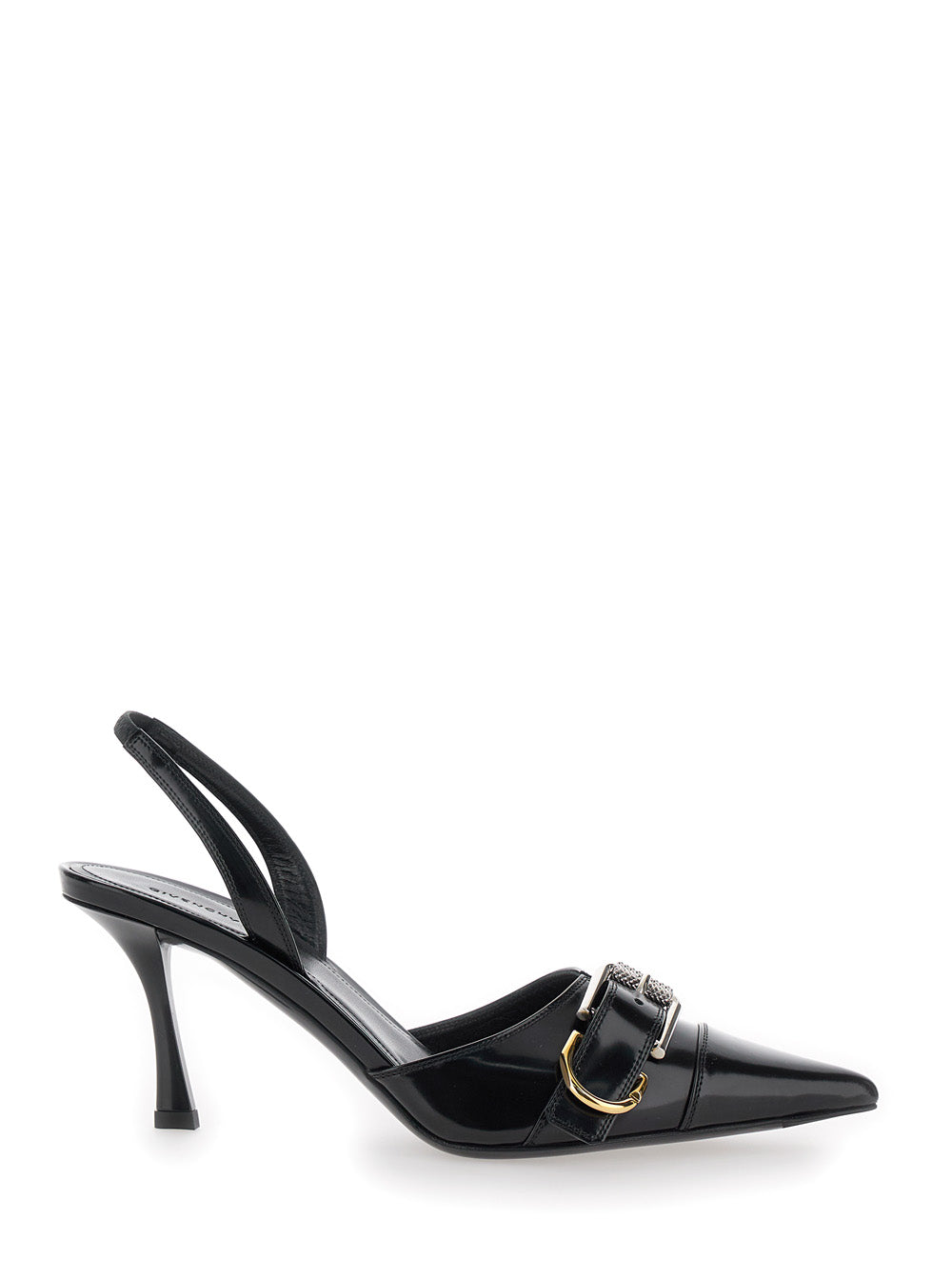 Voyou Black Slingback Pumps with a Buckle in Patent Leather Woman Calf Heels