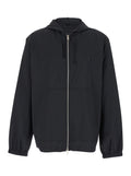 Black Zip-Up Hoodie with Logo Detail in Wool Man Virgin Outerwear