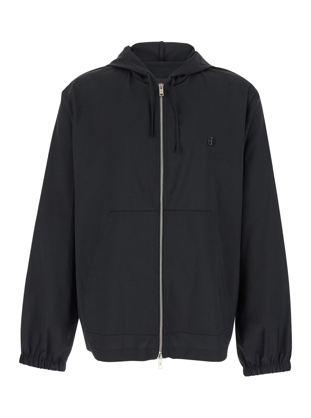 Black Zip-Up Hoodie with Logo Detail in Wool Man Virgin Outerwear