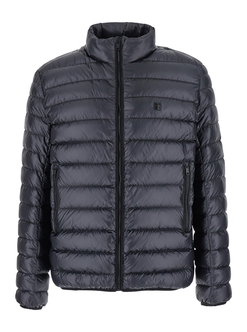 Black High Neck Down Jacket with Logo Detail in Tech Fabric Man Polyamide