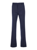 Blue Flared Pants with High Waist in Wool Man Blu Virgin Trousers