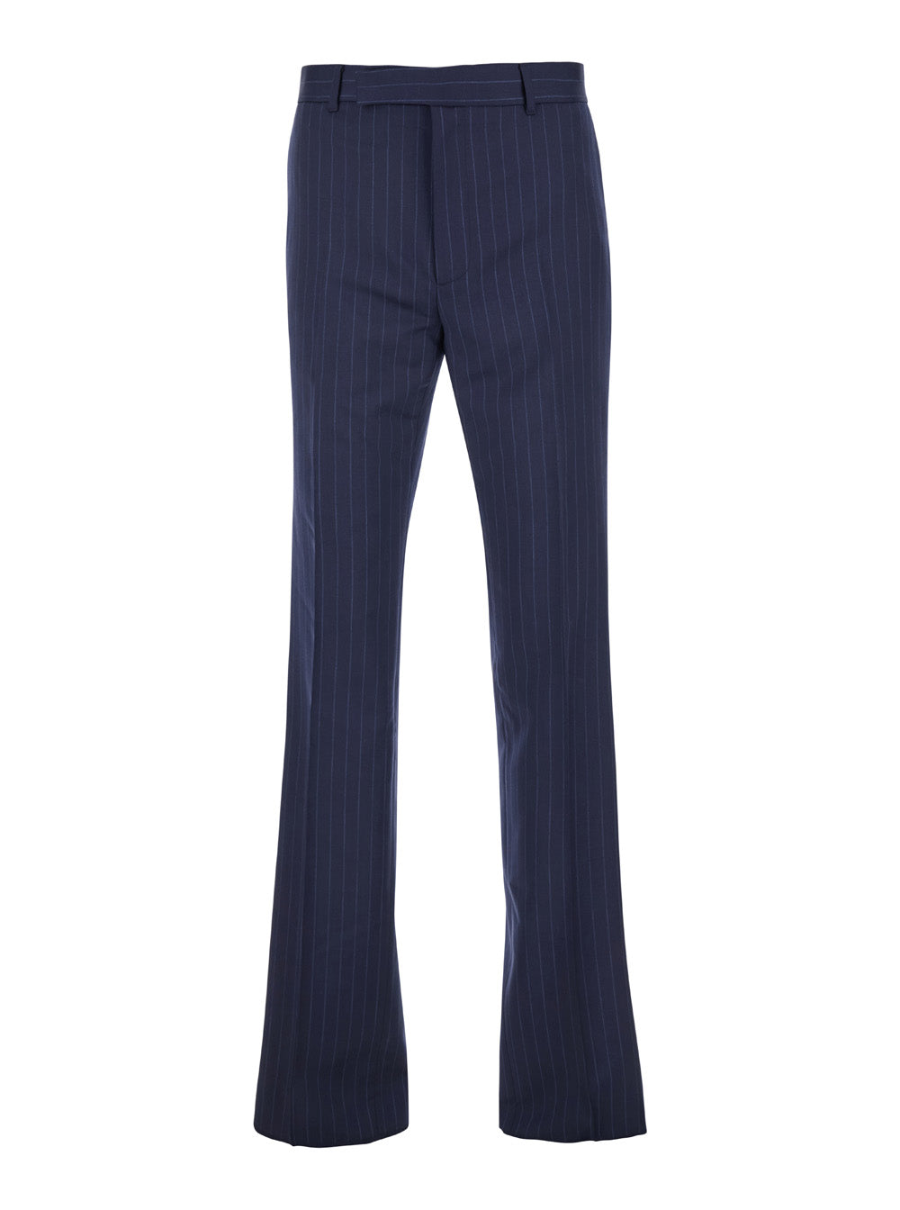 Blue Flared Pants with High Waist in Wool Man Blu Virgin Trousers