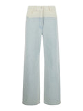 Blue Jeans with Tweed Waist in Denim Woman Light Cotton