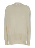 Beige Ribbed Pullover in Cashmere Woman Jersey