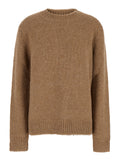 Oversized Beige Sweater with Ribbed Trim in Wool Woman Jersey