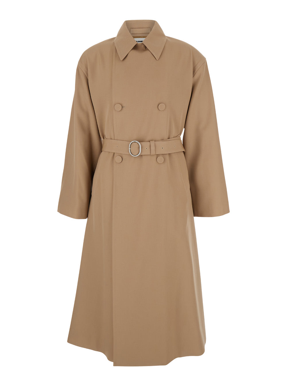 Beige Double Breasted Trench with Belt in Wool Man Outerwear