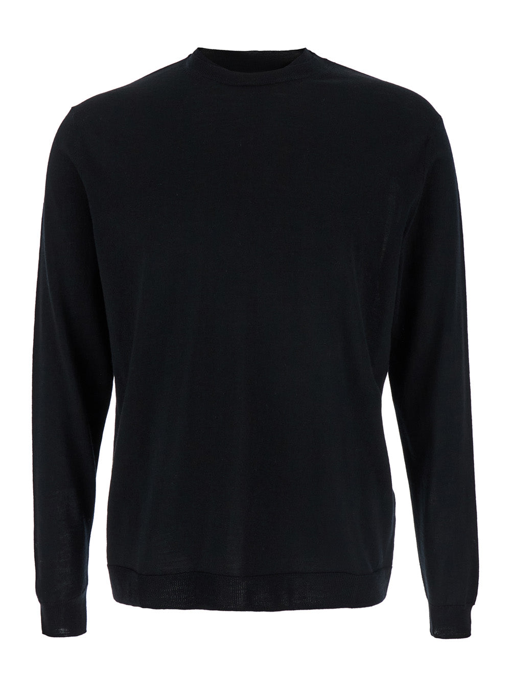 Black Crew Neck Pullover in Virgin Wool Man Jersey