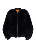 Black Bomber Jacket with Zip Closure in Fur Woman Rex Rabbit Shearling And Furs
