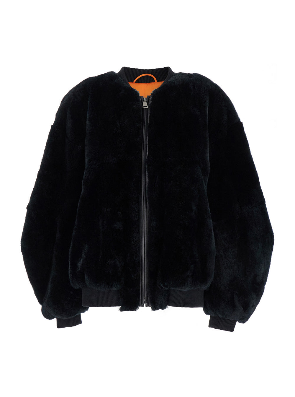 Black Bomber Jacket with Zip Closure in Fur Woman Rex Rabbit Shearling And Furs