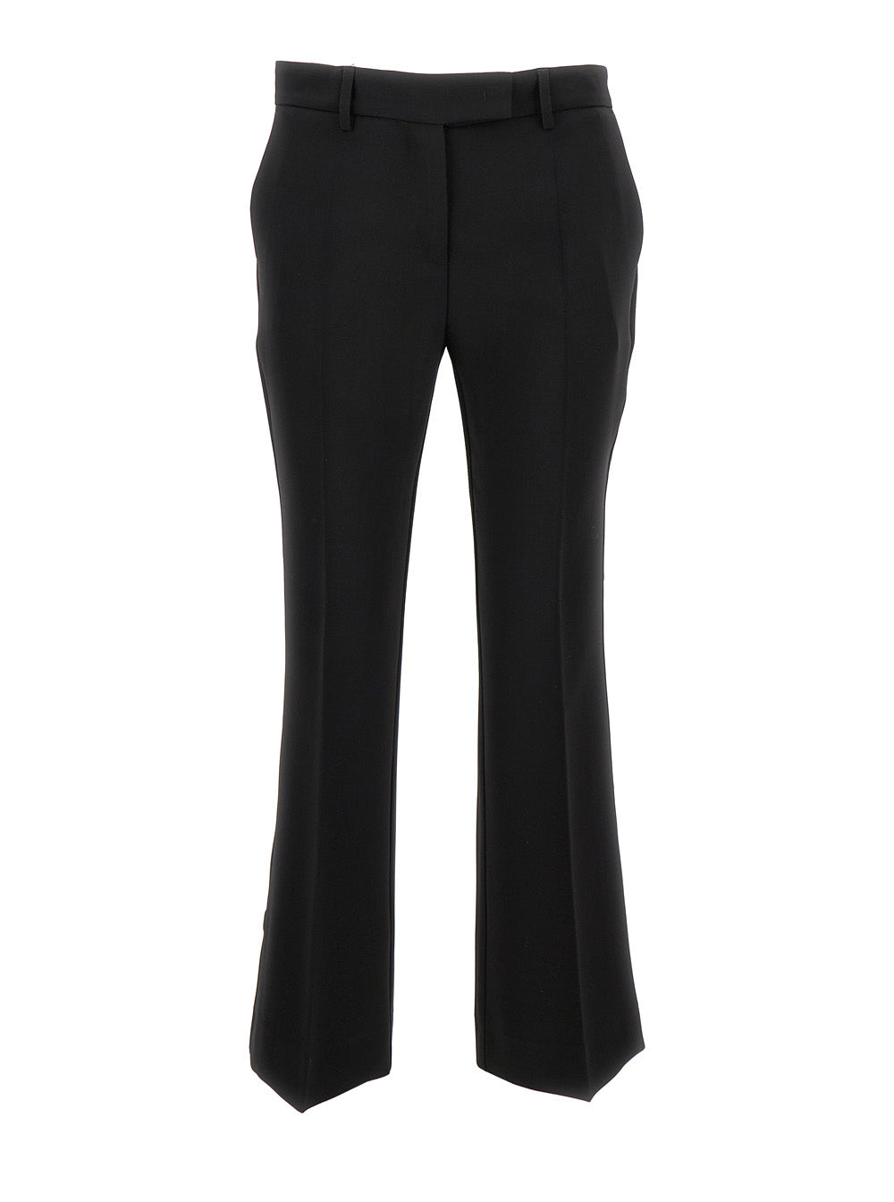 Black Cady Low Waist Flared Pants in Stretch Fabric Woman Trousers