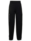 Black Cargo Pants with Pockets Woman Polyester Trousers