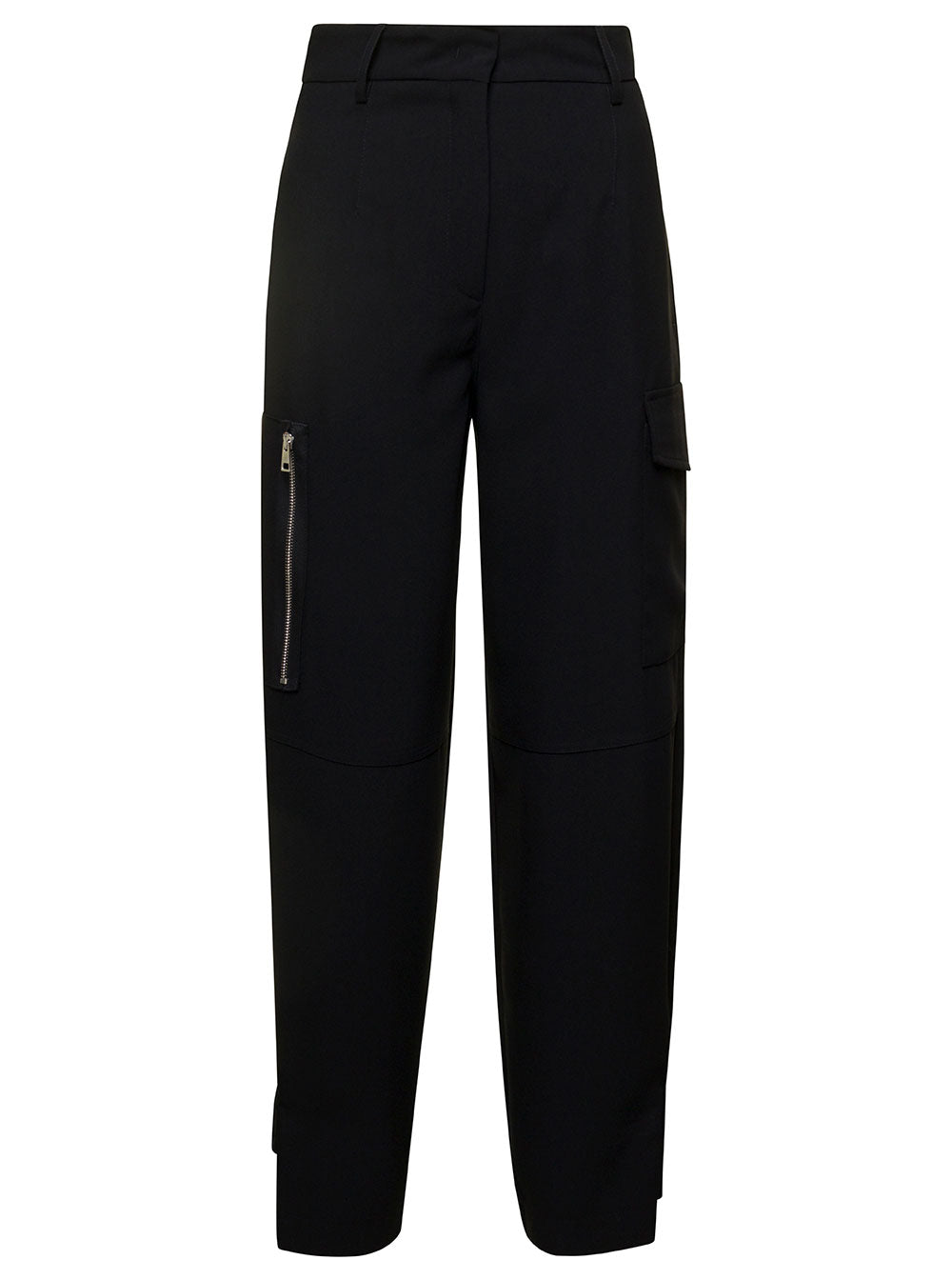 Black Cargo Pants with Pockets Woman Polyester Trousers