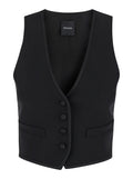 Smoking Black Vest with Covered Buttons in Tech Fabric Woman Blazers