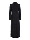 Black Turtleneck Dress with Fringes All-Over in Fabric Woman Polyester Elastane Long