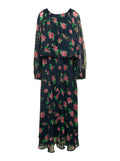 Maxi Multicolor Dress with All-Over Roses Print in Chiffon Woman Recycled Polyester Long