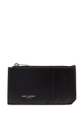Black Card-Holder With Embossed Logo In Leather Man Calf Products