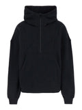 Black Hoodie with Kangaroo Pocket and Logo Lettering in Cotton Woman Sweatshirts