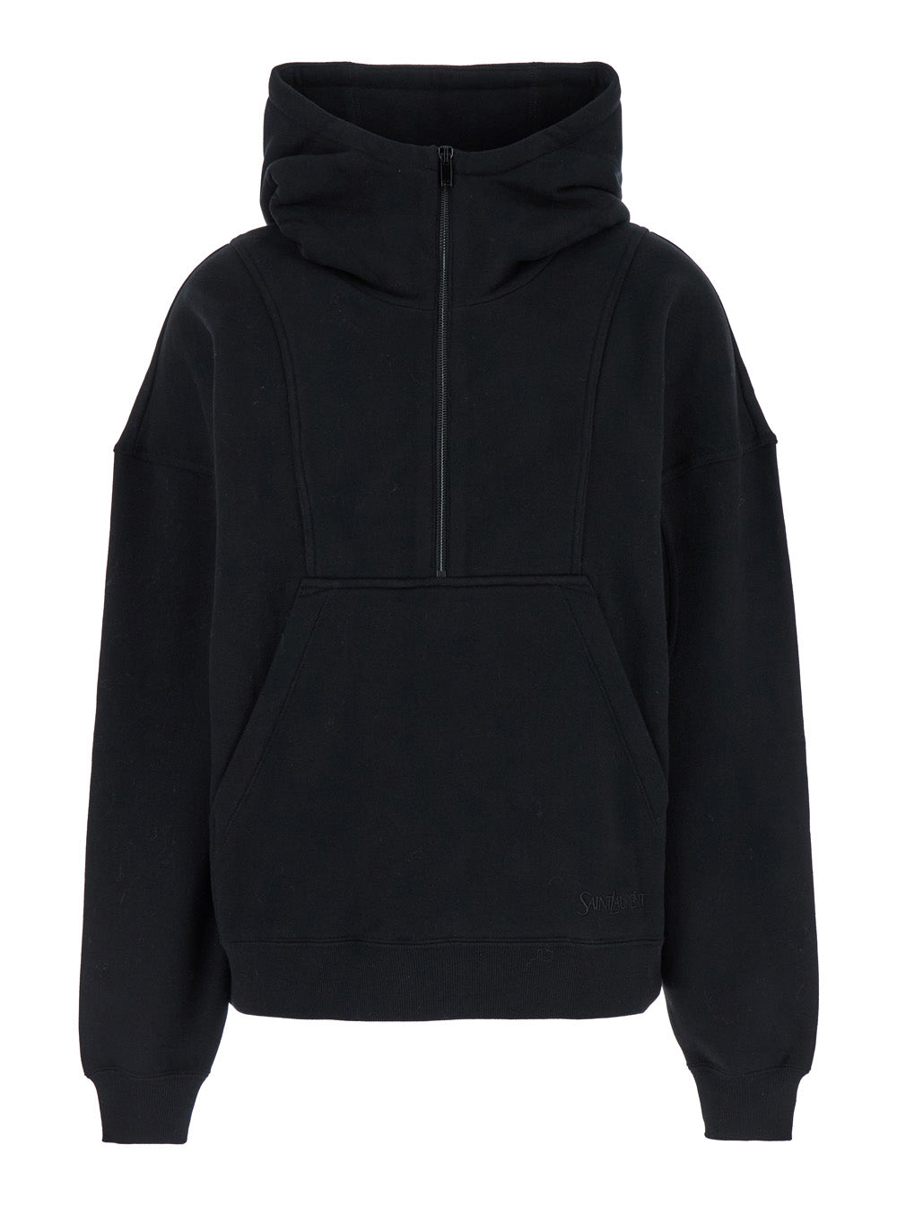Black Hoodie with Kangaroo Pocket and Logo Lettering in Cotton Woman Sweatshirts