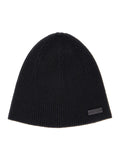 Black Beanie with Logo Patch in Cashmere Man Hats And Gloves