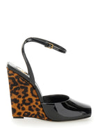 Scandale Black Wedges With Animalier Print Patent Leather Woman - IT 37½