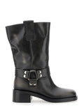 Black Ankle Boots With Studs And Ring Leather Woman