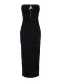 Black Bustier Dress with Decorative Zip in Tech Fabric Woman Viscose Polyamid Elastan Long