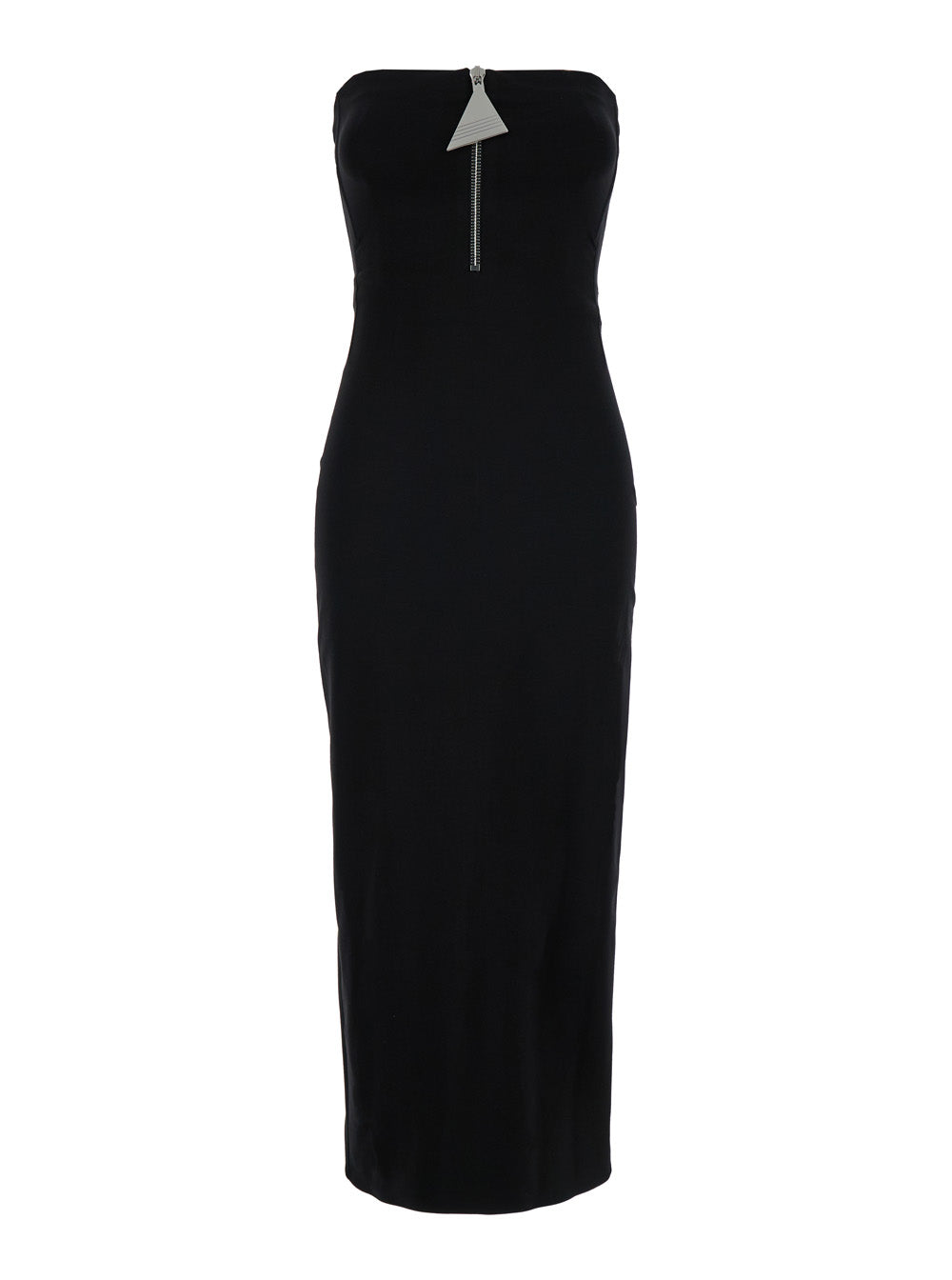 Black Bustier Dress with Decorative Zip in Tech Fabric Woman Viscose Polyamid Elastan Long