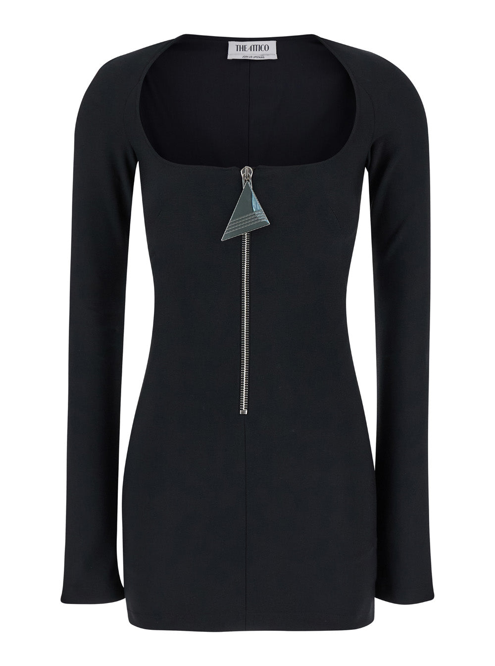 Mini Black Dress with Branded Zip Puller in Tech Fabric Woman Polyester Elastan