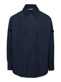 Oversized Blue Shirt with Patch Pockets in Polyamide Blend Man Blu Polyurethane And Blouses