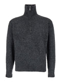 Grey High Neck Swater with Zip in Wool Blend Man Jersey
