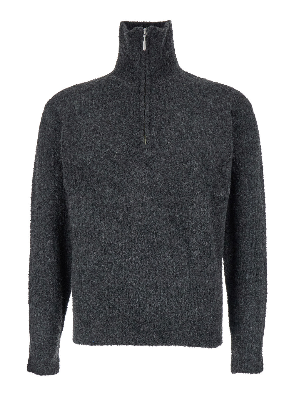 Grey High Neck Swater with Zip in Wool Blend Man Jersey