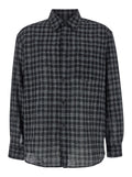 Black Shirt with Check Motif in Wool Blend Man Nylon And Blouses