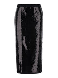 Black Midi Skirt With Sequins All-Over in Technical Fabric Woman Acrilic Wool Polyamid