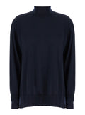 Blue High Neck Sweater in Wool Woman Blu Virgin Jersey