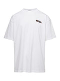 White Crewneck T-Shirt with Skate Logo Print in Jersey Man Tshirts And Polo Shirts