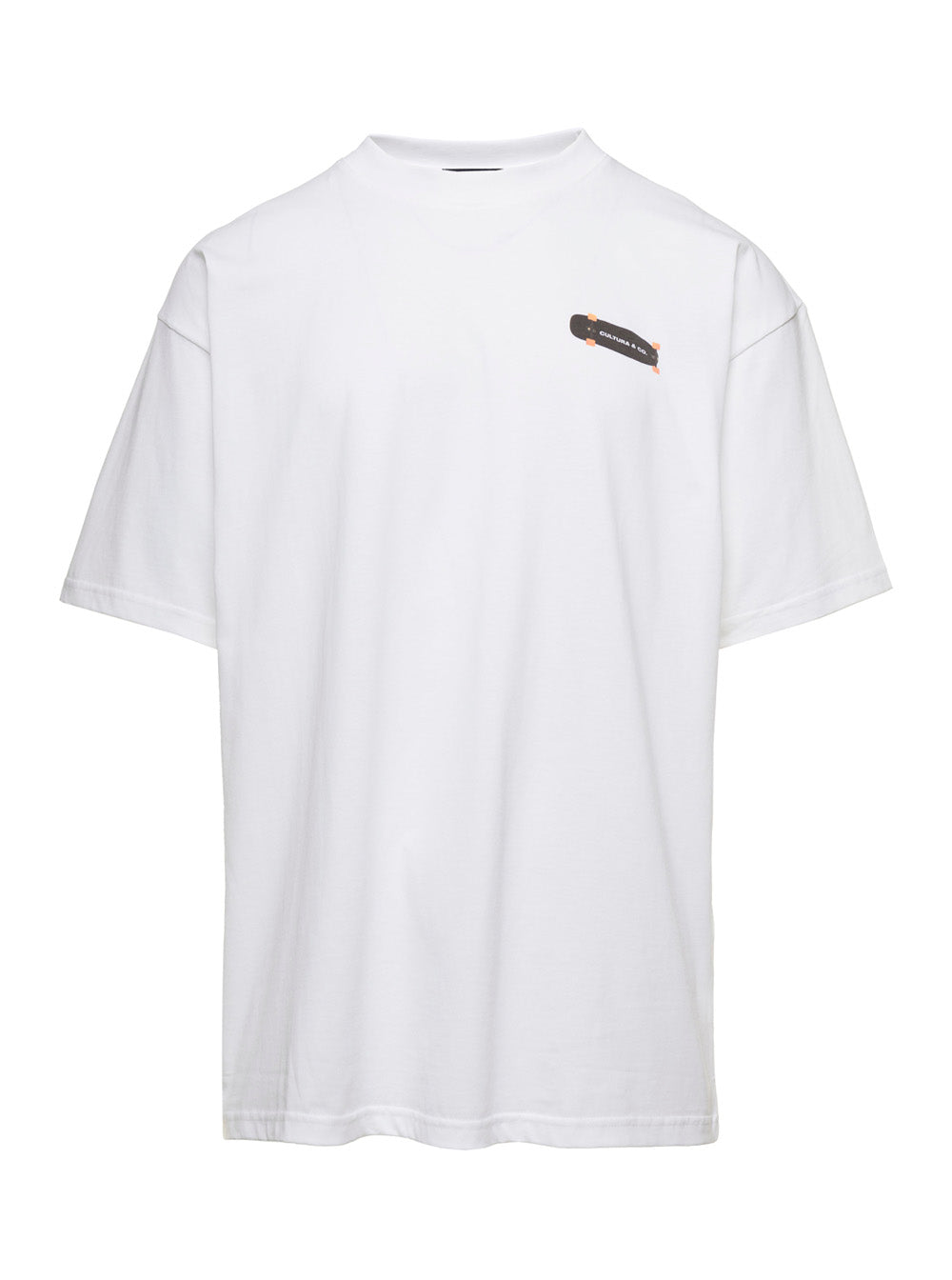 White Crewneck T-Shirt with Skate Logo Print in Jersey Man Tshirts And Polo Shirts