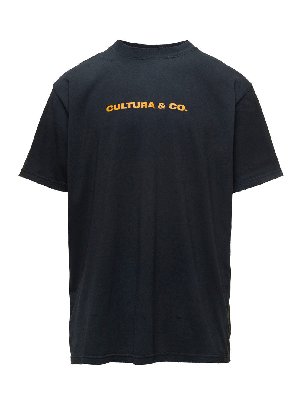 Black Crewneck T-Shirt with Cultura & Co Print in Jersey Man Tshirts And Polo Shirts