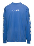 Blue Crewneck Sweatshirt with Contrasting CLTR Print in Jersey Man Blu Sweatshirts