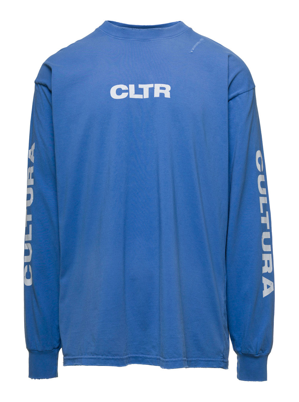 Blue Crewneck Sweatshirt with Contrasting CLTR Print in Jersey Man Blu Sweatshirts