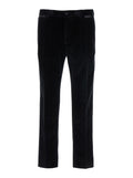 Black Pants with Belt Loops in Velvet Stretch Man Trousers