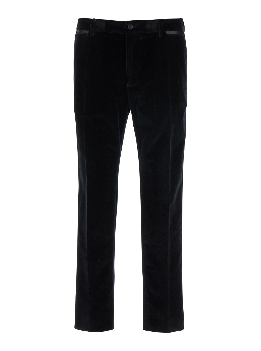 Black Pants with Belt Loops in Velvet Stretch Man Trousers