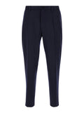 Blue High Waist Pants in Wool Man Blu Virgin Trousers