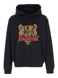 Black Hoodie with Drawstring Hood and Maxi Logo Print on the Front in Cotton Man Sweatshirts