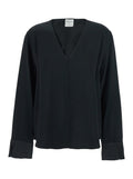 Black V-Neck Sweater in Acetate Blend Woman Jersey