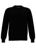 Black Crewneck Sweater with Ribbed Trims in Cashmere and Wool Man Kashmir Virgin Jersey