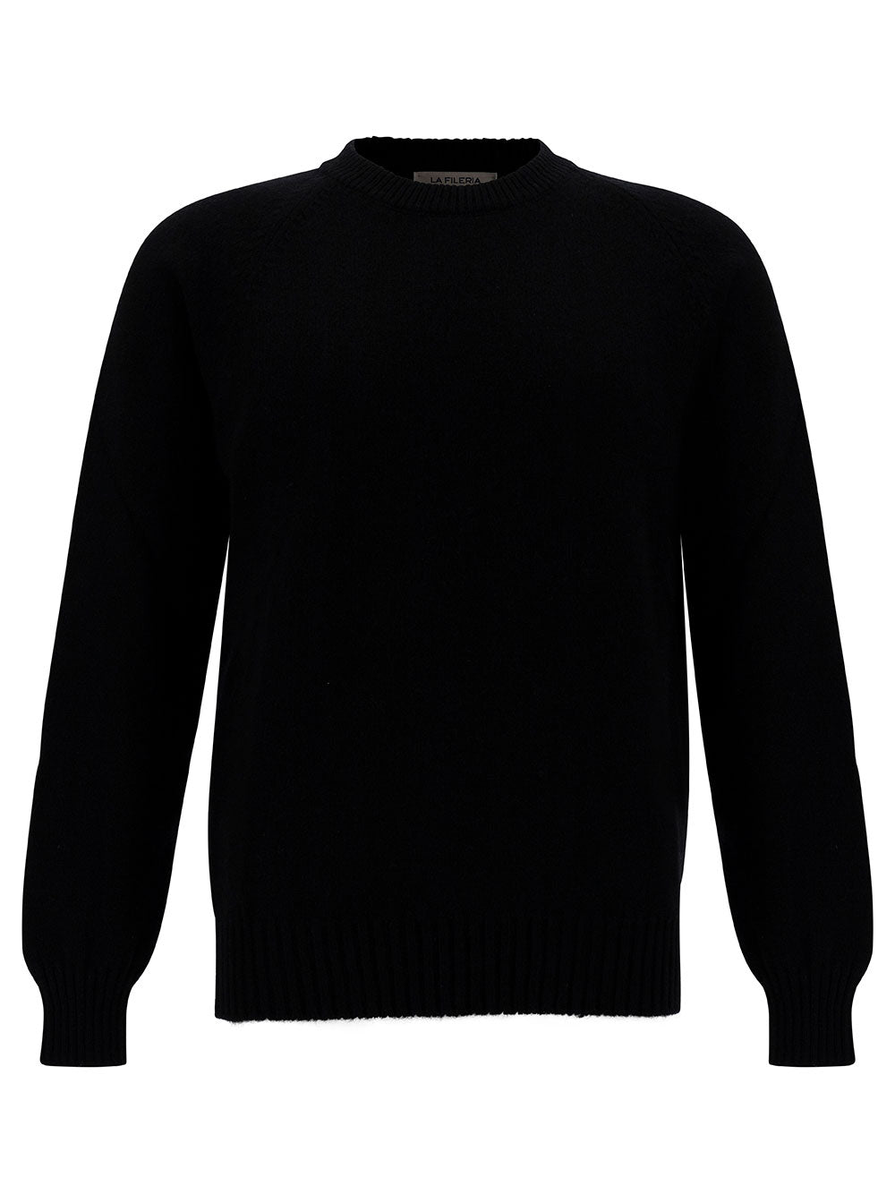 Black Crewneck Sweater with Ribbed Trims in Cashmere and Wool Man Kashmir Virgin Jersey